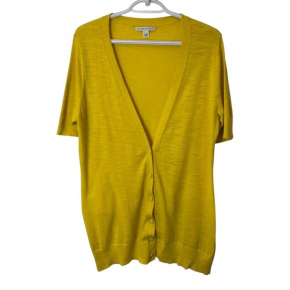 Banana Republic yellow knit short sleeve V neck button up cardigan size XL - Picture 2 of 8